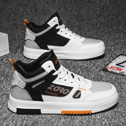 Comfortable men's trendy shoes autumn  new high-top casual sneakers for middle school students men's versatile mid-top sports white shoes