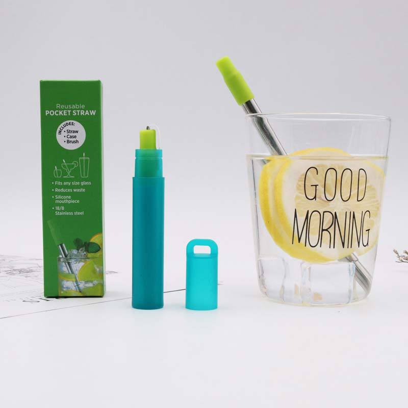 Silicone mouth 304 stainless steel telescopic straw box foldable straw portable straw Amazon cross-border e-commerce