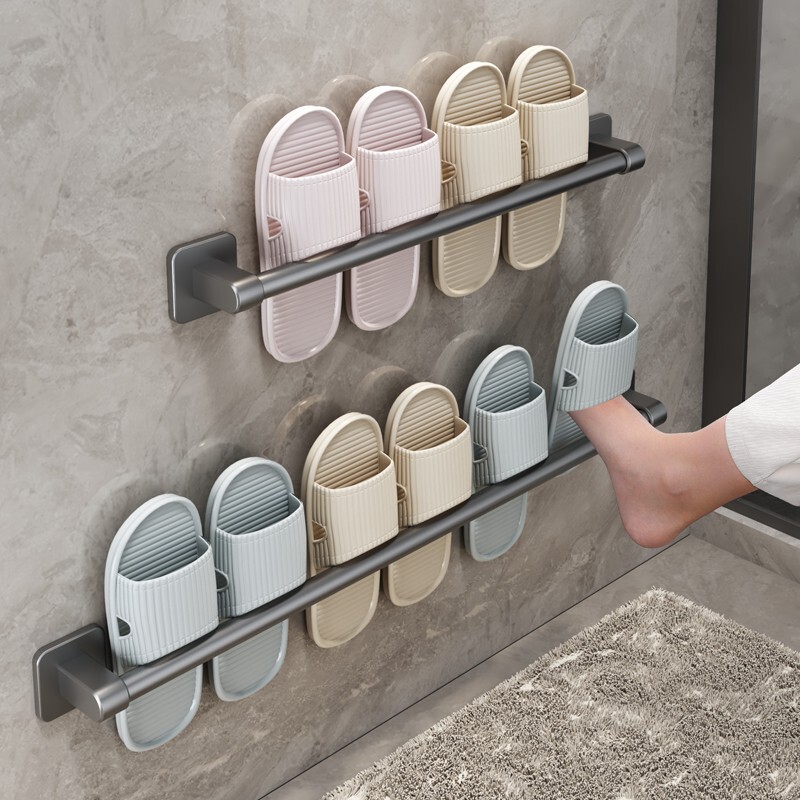 Bathroom Slipper Rack, No-Drill Space Aluminum, Wall-Mounted Shoe Storage Rack Behind Toilet Door