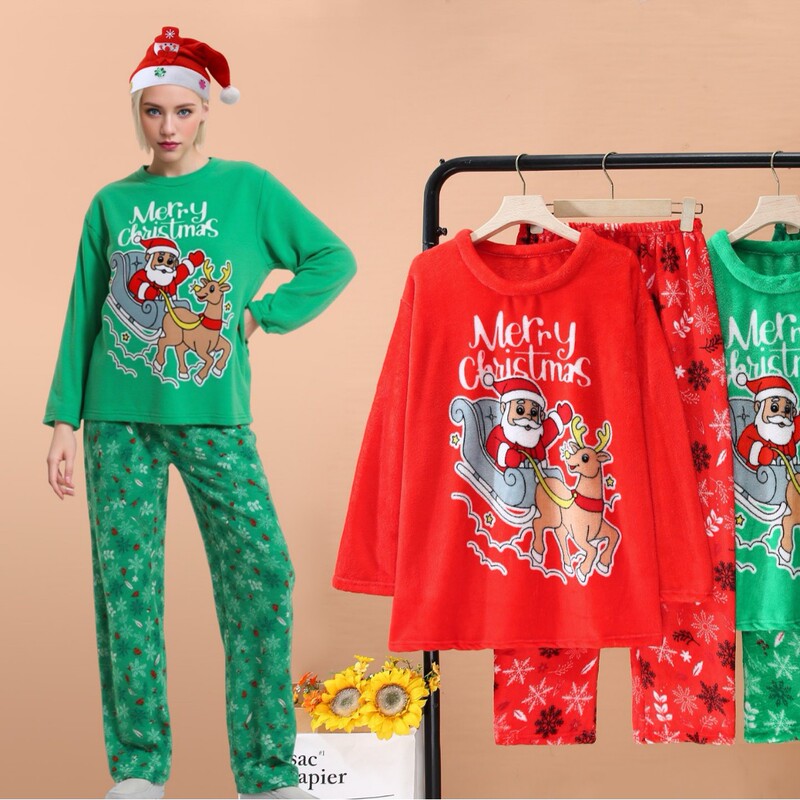 2025 Winter Foreign Trade Amazon New Flannel Suit Christmas Snowman Printed Pajamas Set Two-Piece Set