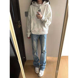 美式cleanfit浅蓝色微喇牛仔裤男女显高修身长裤子窄版休闲直筒裤