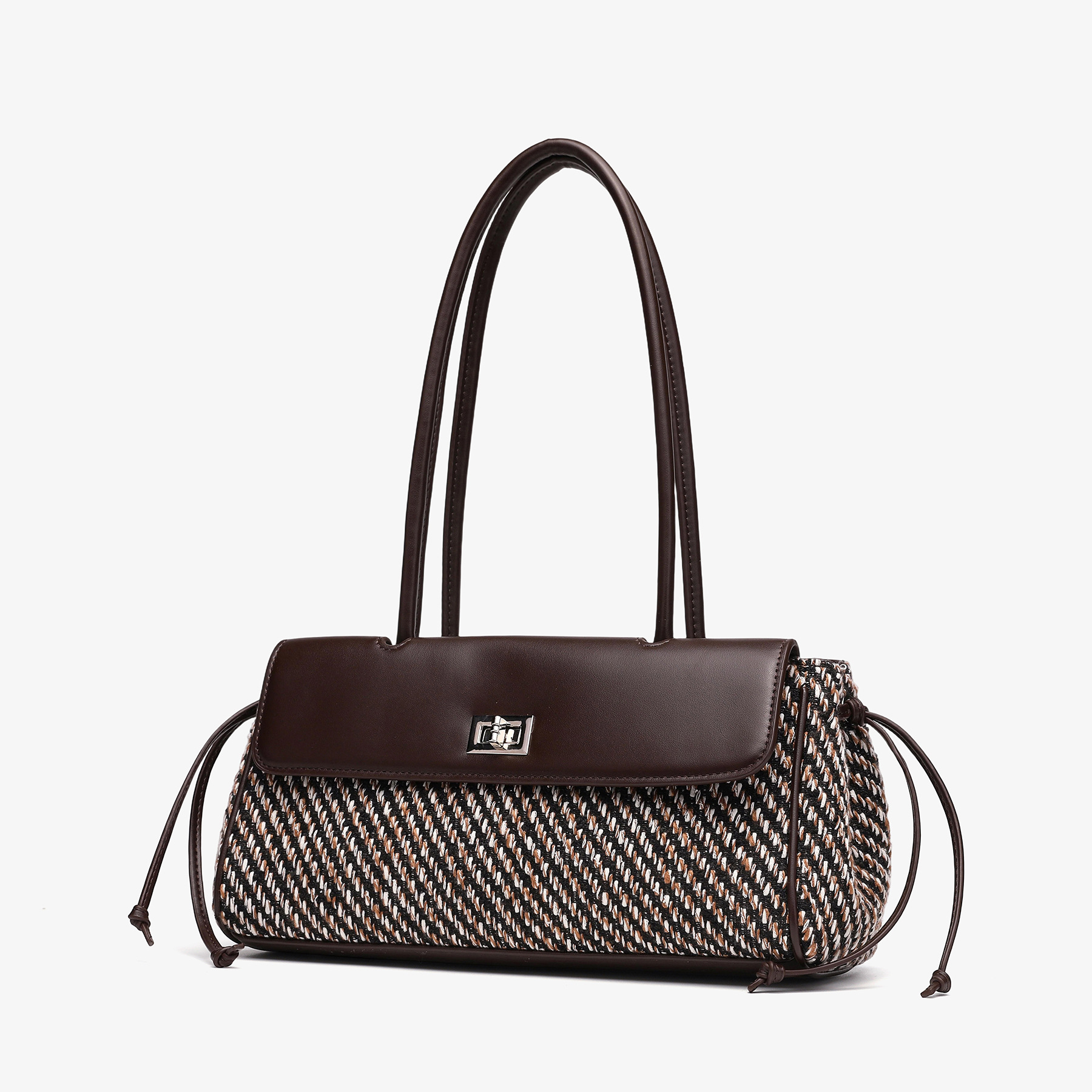Maillard retro diamond-pattern underarm bag for women, 2026 new model, patchwork suede baguette bag, high-end shoulder handbag