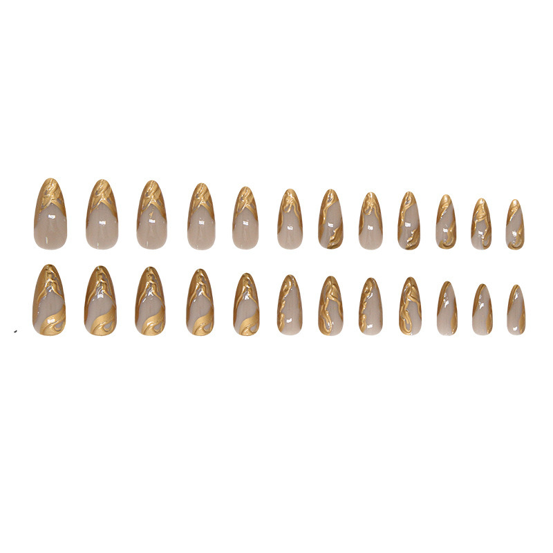 外贸立体日落鎏金复古甜酷ins风可拆卸美甲片24片press on nails|undefined