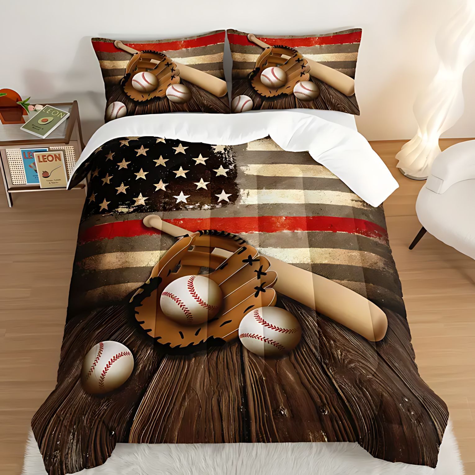 TEMU / JIT clásico de moda de béisbol deportivo HD impresión digital 180gms colcha de cama