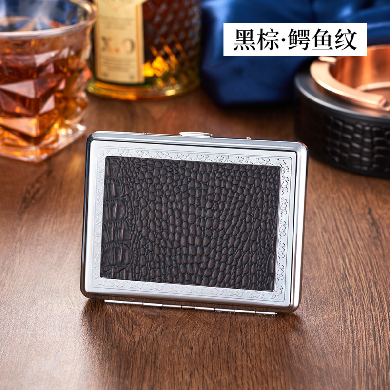 新しいタバコ箱空箱厚い中型 20 個男性ポータブルハイエンド金属革タバコホルダーレトロタバコ箱卸売|undefined