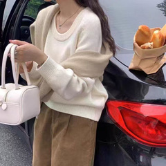 韩版温柔圆领套头毛衣女秋冬季新款慵懒风宽松百搭短款针