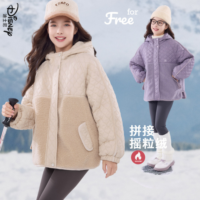 女童棉服冬季2025新款儿童外套连帽外出服青少年保暖童装加绒加厚