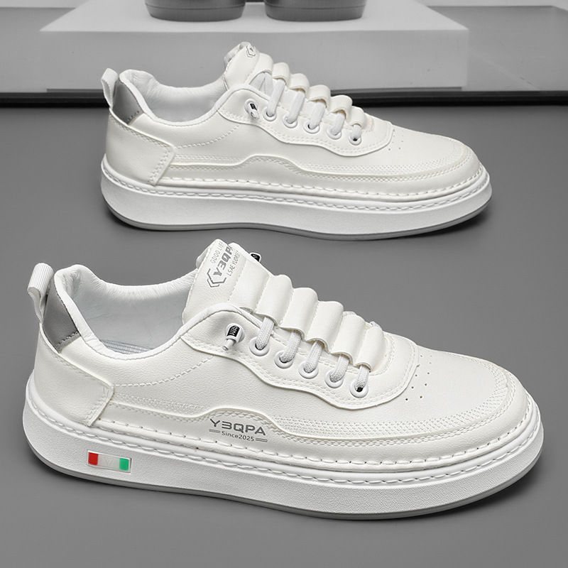 White Sneakers For Men 2025 Spring New Trendy Brand Versatile Slip-On Sports Youth Leather Casual Non-Slip Shoes_voghion.com