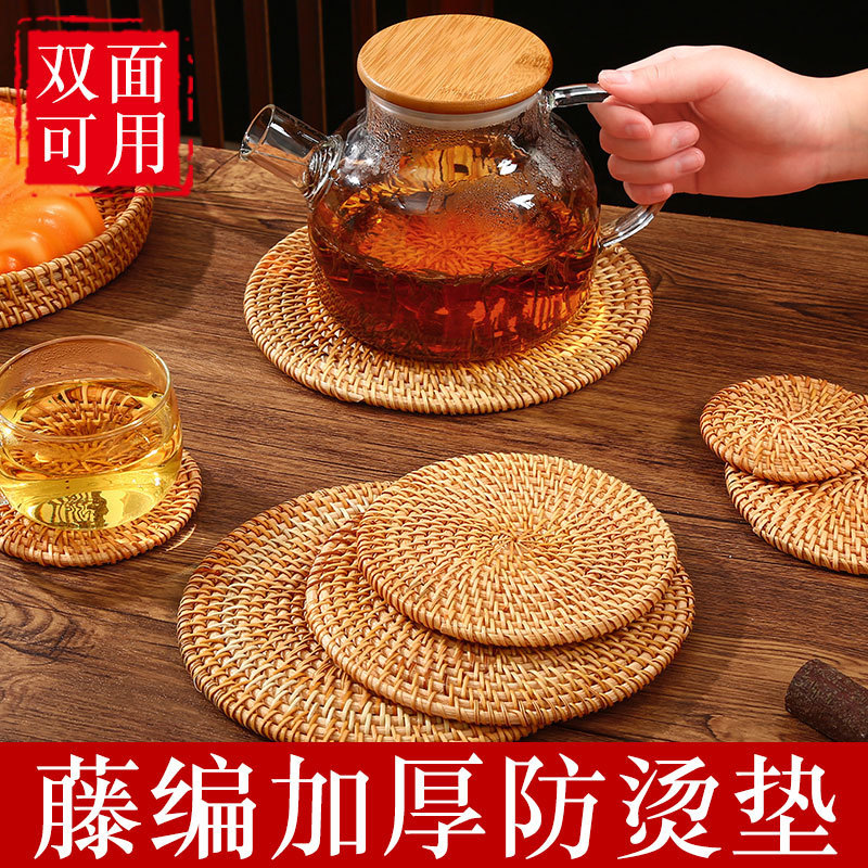 Alfombrilla de aislamiento térmico Alfombrilla de olla anti-escaldado para el hogar de ratán Alfombrilla de tazón Alfombrilla de mesa resistente a altas temperaturas Alfombrilla de plato resistente al calor Posavasos Soporte para tetera