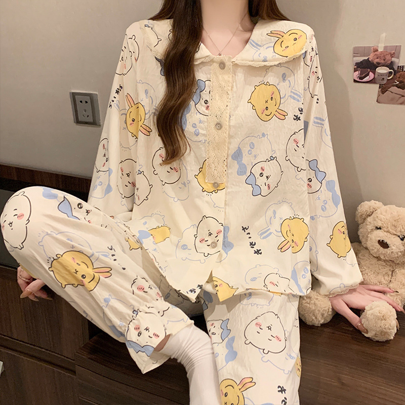 云朵棉睡衣女2025春秋季新款韩版公主风碎花薄款长袖家居服两件套|undefined