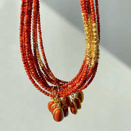 相思豆天然南红玛瑙碎银子项链女百搭秋冬高级感锁骨链本命年饰品