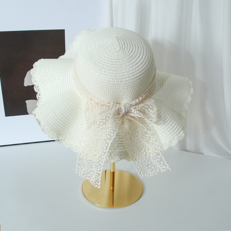 Women's Elegant Cute Pastoral Solid Color Bowknot Big Eaves Sun Hat display picture 5