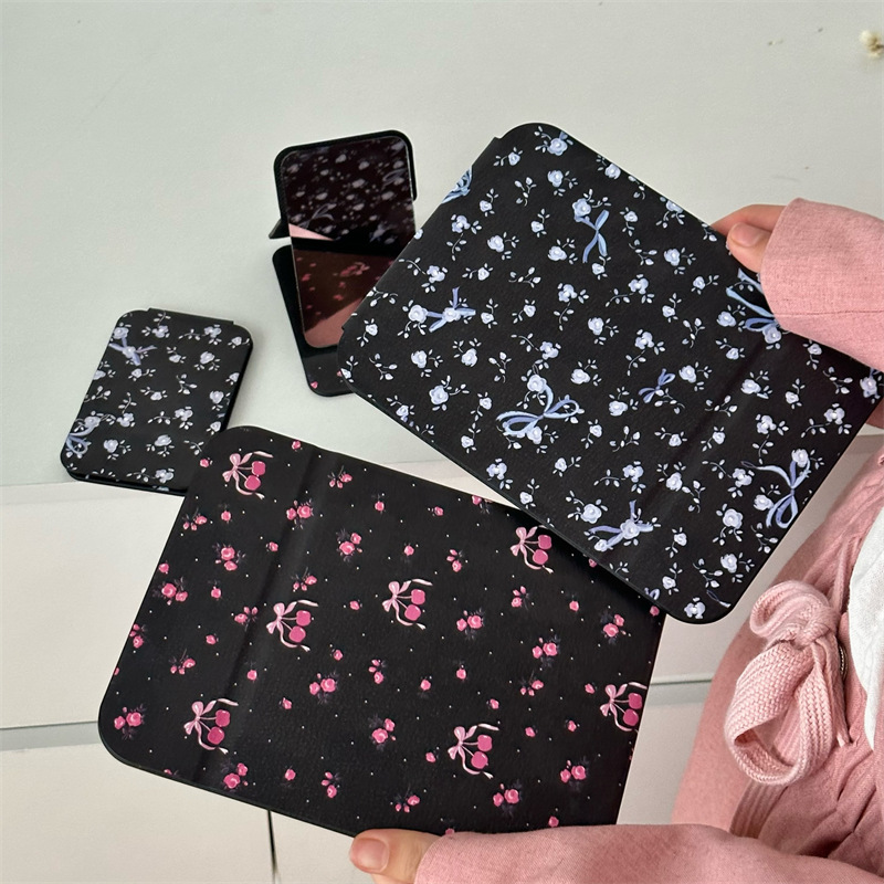 Espejo de maquillaje plegable floral de diseño original, dormitorio de estudiantes, espejo de tocador femenino, escritorio de escritorio, portátil para uso doméstico