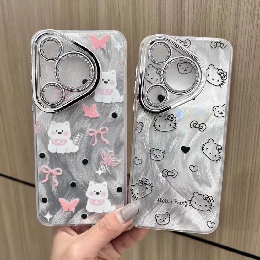 适用Findx9 A6 闪粉羽纱电镀手机壳可爱卡通精孔护眼带镜头膜