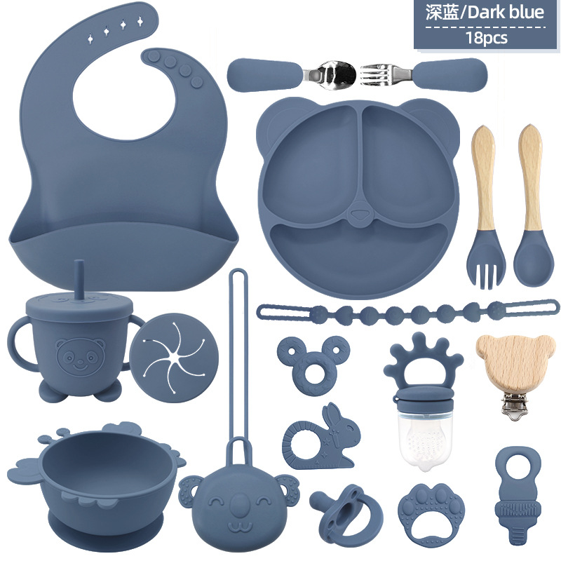 Transfronterizos niños suplementarios de silicona platos de comedor bebés platos de comedor sonrientes 18 conjuntos de platos de alimentación madre-infantil al por mayor