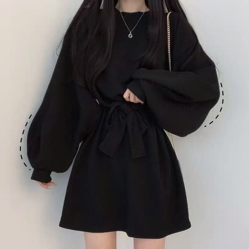 收腰a字连衣裙秋冬森系初恋裙温柔甜美学生连衣裙过膝超仙小个子|undefined