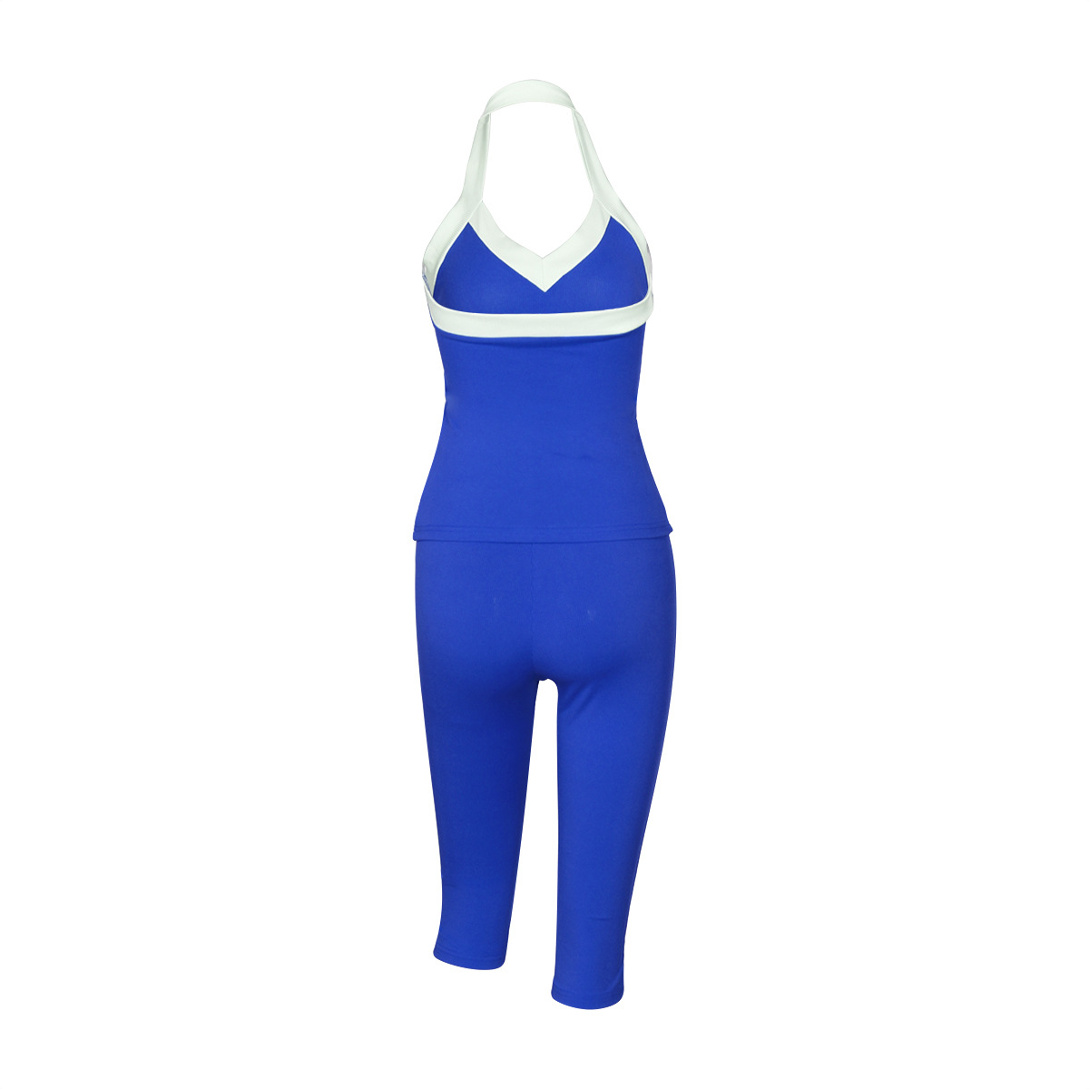 Summer Stretch Contrast Color Halterneck Vest Top Tight Mid Length Blouse Pants Women