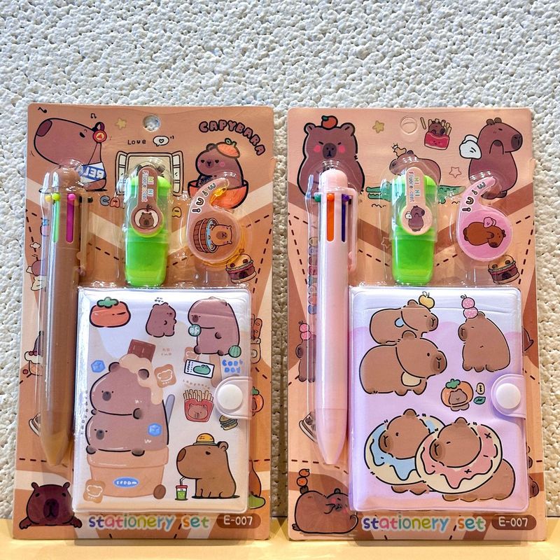 卡通小布6色圆珠笔 手账本套装礼品荧光笔笔记本小学生文具用品|undefined