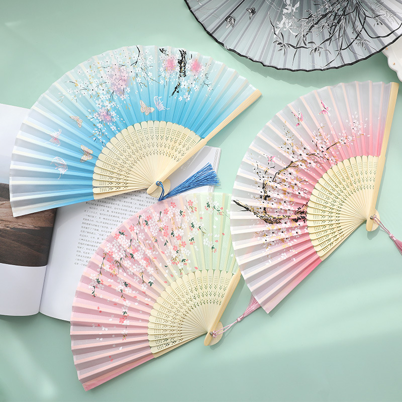 Fan Folding Fan Ancient Chinese Style Women's Hanfu Cheongsam Dance Children's Student Summer Portable Folding Compact Fan
