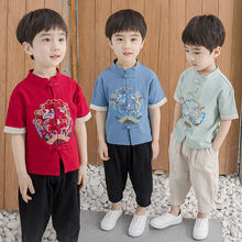 漢服男童夏2021新款兒童唐裝寶寶中國風中小童男孩帥氣短袖兩件套