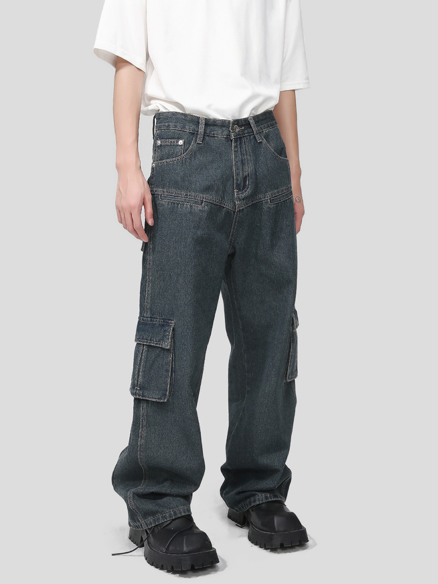 Mtlclothes ropa de Hombre | 2023 otoño nuevo diseño retro americano multi-Bolsillo ropa de trabajo jeans moda