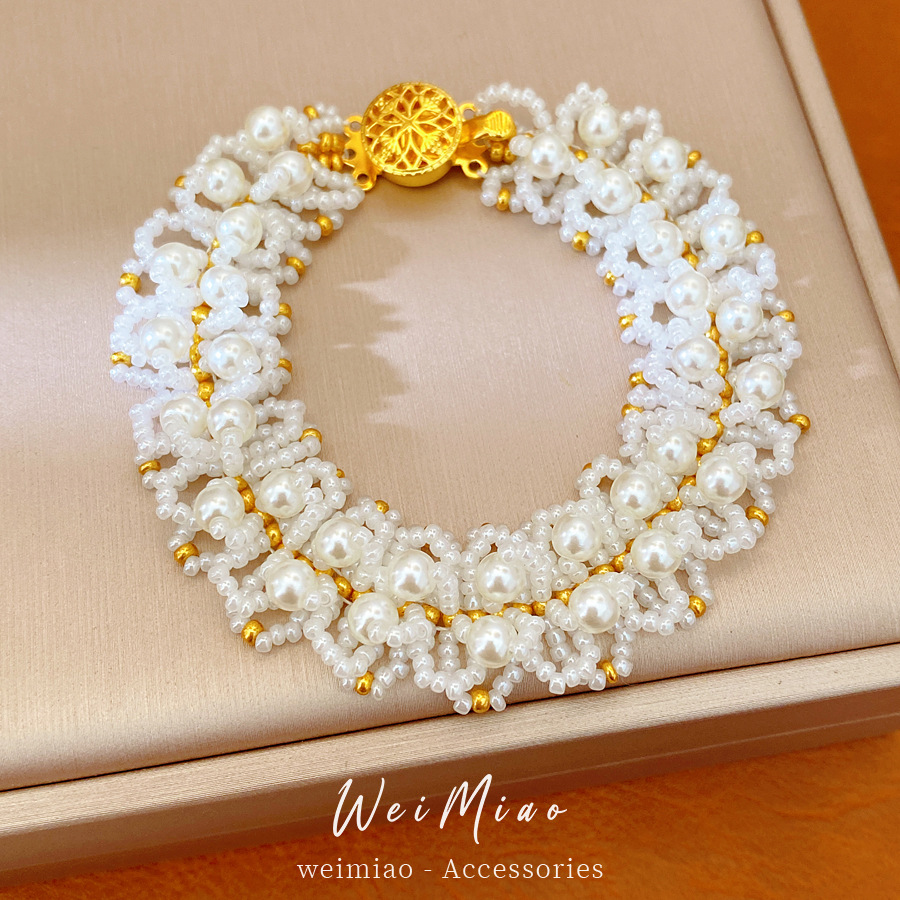 Collar de perlas retrógrado redondo francés lujo ligero nicho cadena de clavícula de alta calidad conjunto de joyería de moda image 5