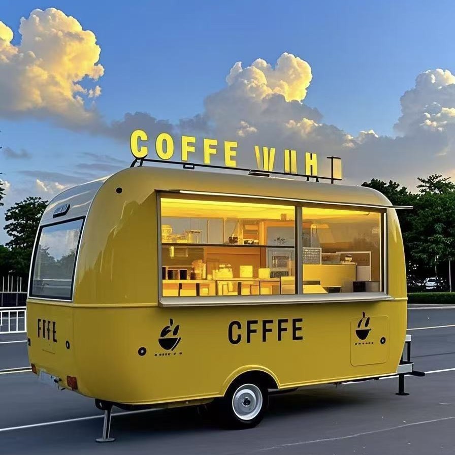 Carro de comedor multifuncional, té de leche y café, puesto de mercado nocturno comercial, tienda móvil, carro de bocadillos de cuatro ruedas, carro de comedor en línea
