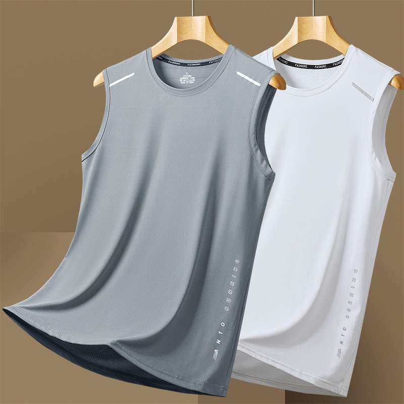 Sports Vest Men's Sleeveless Quick-drying Running Fitness Loose plus size Summer Short-sleeved T-shirt Ice Silk Men's Cross-border