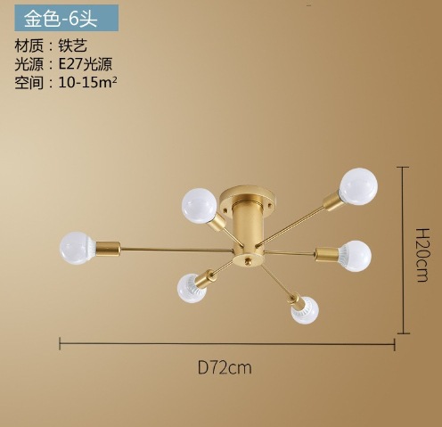Lámpara de techo de dormitorio nórdica moderna y minimalista lámpara de sala de estar creativa araña de hierro forjado rama de lámpara al por mayor