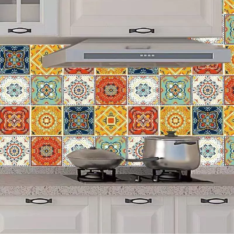 shein摩洛哥3D瓷砖贴灶台橱房防油贴纸自粘壁纸wallpaper立体
