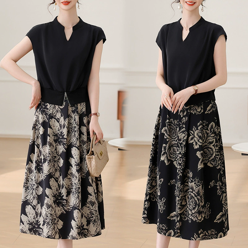 Летний костюм для мамы, модный летний элегантный женский костюм среднего и пожилого возраста, модная юбка с короткими рукавами, комплект из двух предметов
