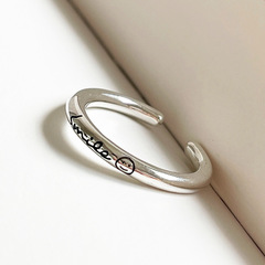 銀飾韓國韓版時尚潮流S925純銀 smile戒開口仿古復古大笑臉戒指