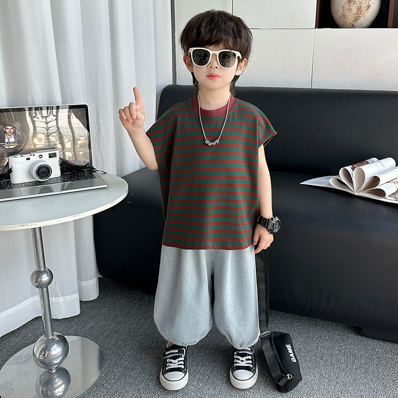 8210 Traje sin mangas de verano para niños Chaleco de moda para bebés Chaleco de verano para niños Traje fino suelto de dos piezas