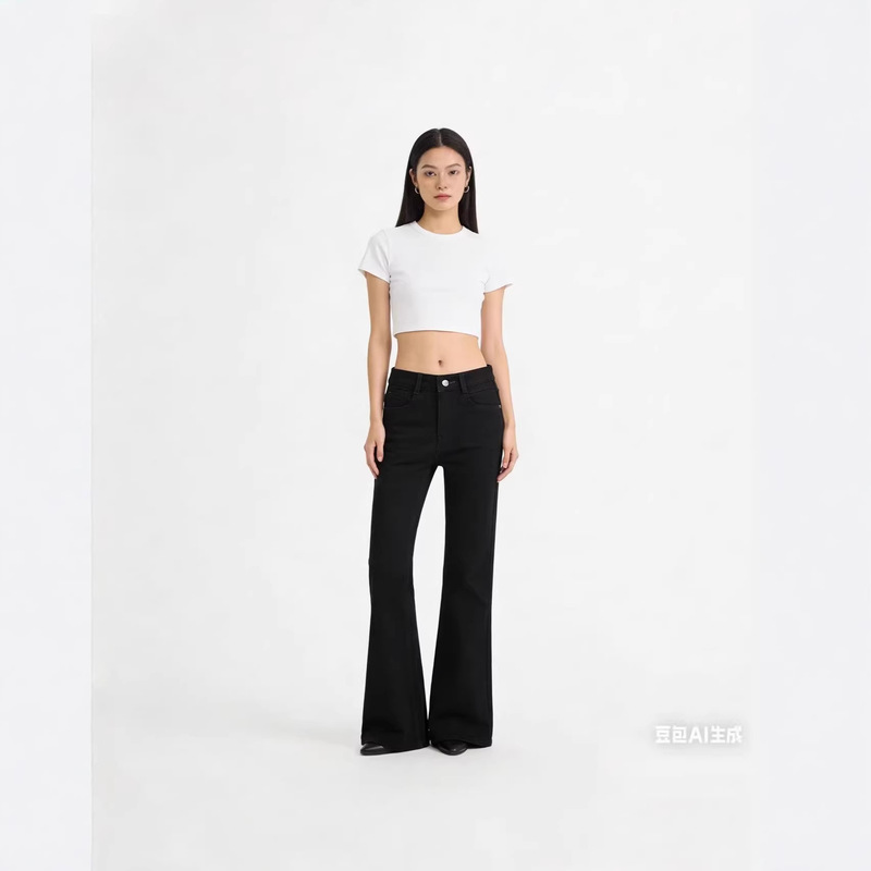 Nanyou High-End Spring Style Black Straight-Leg Flared Pants, Fashionable Versatile Jeans, Mid-High Waist Flared Pants Nanyou High-End Spring Style Black Straight-Leg Flared Pants, Fashionable Versatile Jeans, Mid-High Waist Flared Pants
