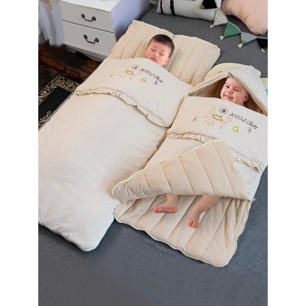 Sleeping Bag Baby Autumn and Winter Thickeneded Large Kidsren's Baby Air-Conditioned Quilt Spring All-Season Universal Pure Cotton Anti-Kick Quilt