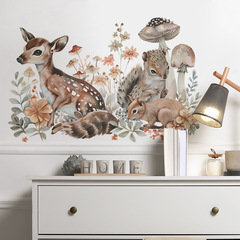 外貿松鼠小鹿蘑菇葉子兒童臥室玄關家居裝飾牆貼貼紙自粘批發跨境