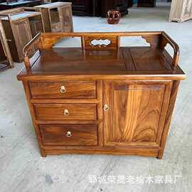 新中式老榆木茶水柜客厅储物柜落地式玄关边柜民宿餐边柜实木斗柜