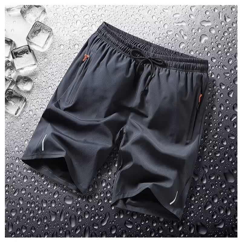 Ice silk loose-fitting men's summer casual quick-dry zipper sports shorts for running Ice silk loose-fitting men's summer casual quick-dry zipper sports shorts for running