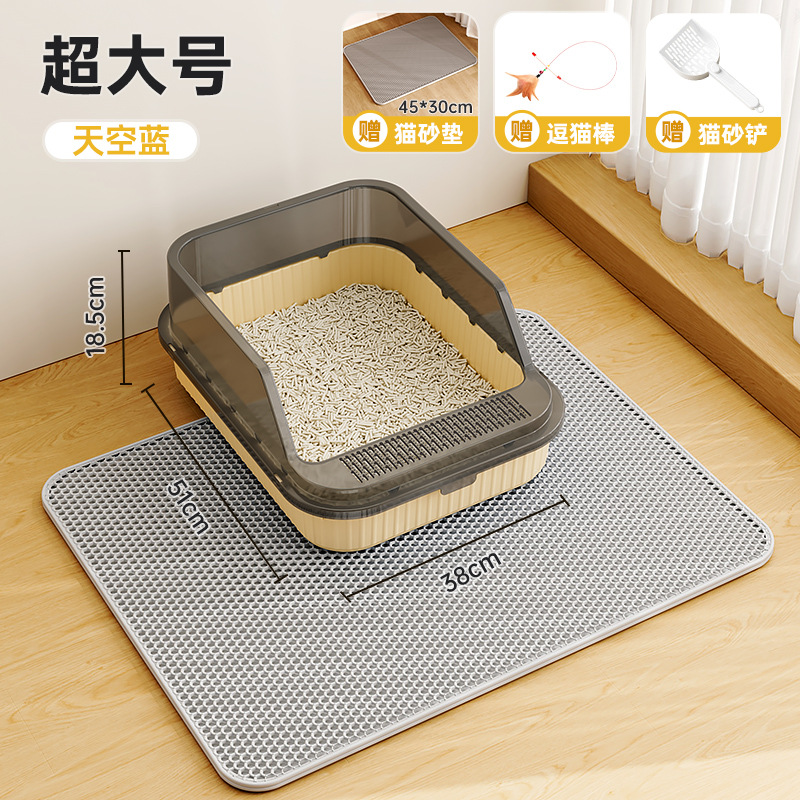 Baño de arena para gatos anti-spillado exterior con arena, baño para gatos grande, arena para gatos semicerrada, lavabo para gatos pequeños