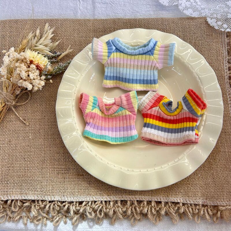 10cm Doll Clothes Rainbow Sweater Kt Cat Labubu Outfit Accessories Plush Doll Replacement Accessories Wholesale