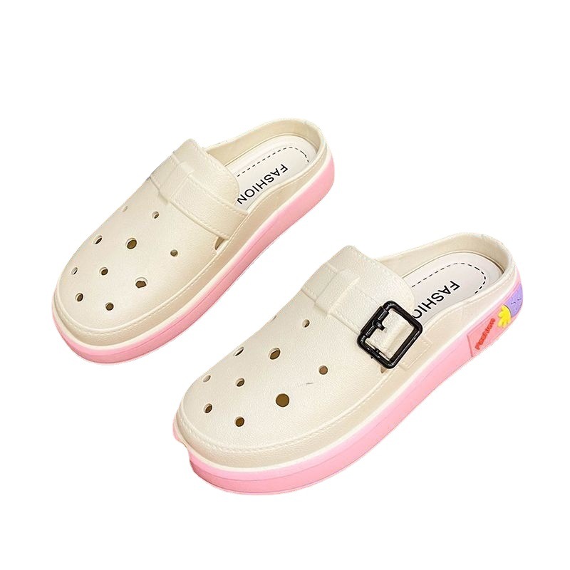 Stepping on excrement feeling Baotou half slippers women's summer wear 2023 new cartoon small BAA hole shoes summer thick-soled sandals