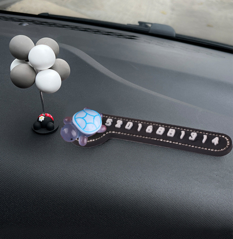 Tarjeta de estacionamiento temporal para automóvil, pequeña tortuga luminosa, teléfono móvil, número de teléfono, teléfono móvil, decoración
