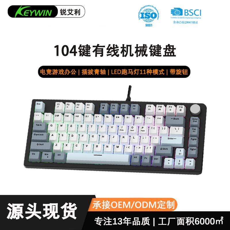 Rui Aili Zk82 Wired Keyboard for Computer Office, E-Sports, and Gaming with Led Character Lighting, Three-Piece Keycaps, and a Knob Rui Aili Zk82 Wired Keyboard for Computer Office, E-Sports, and Gaming with Led Character Lighting, Three-Piece Keycaps, and a Knob