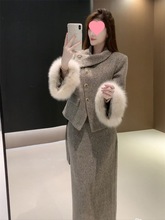 2025秋冬网红新款香风加厚毛呢套装裙女法式千金名媛风外套半身裙