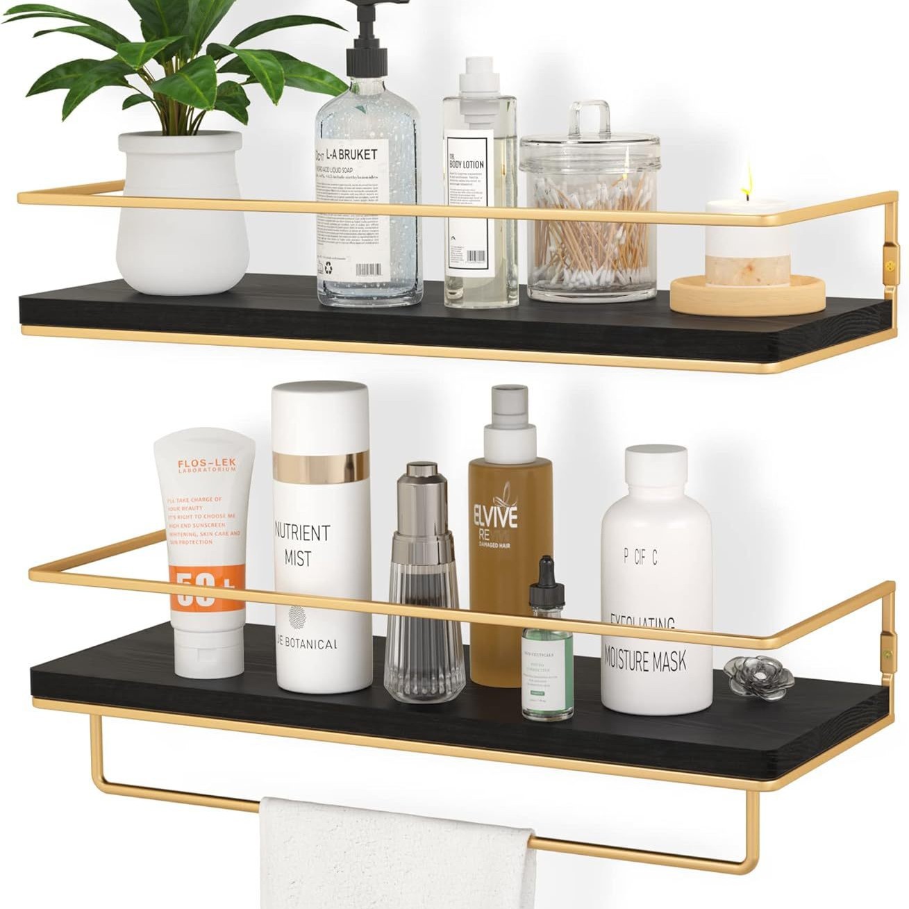 Estante flotante estante de baño dormitorio estante de almacenamiento de baño con barra de toalla estante de almacenamiento moderno vivero estante de suspensión