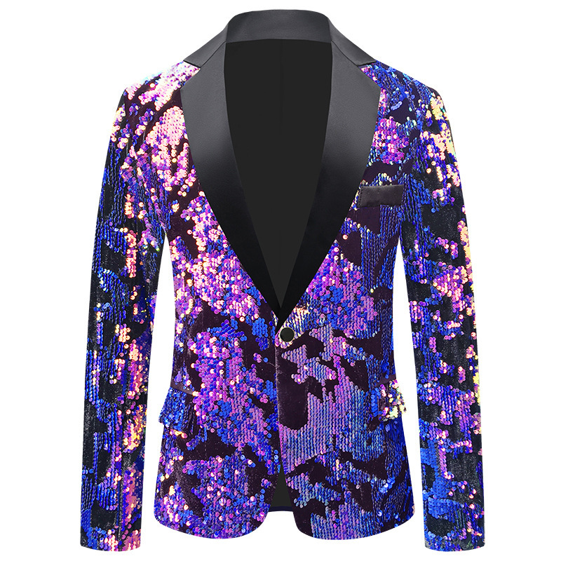 Cross-Border American size men's velvet sequined suit host male singer gradient color performance suit suit jacket trendy cool