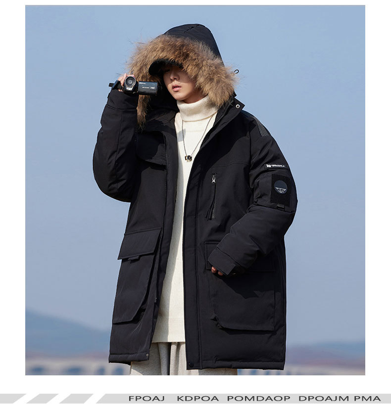 La faction chaude à la mode pour l'automne et l'hiver surmonte le simple grand col en fourrure, les hommes blancs amples et résistants au froid, mi-longs et longs_voghion.com