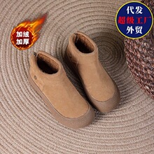 2025年秋冬款新款圆头休闲短靴加绒保暖防寒勃肯鞋女软底单鞋棉鞋