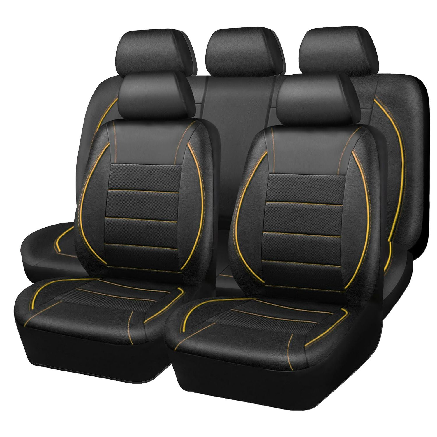 Black and Green Arc-Shaped Leather Car Seat Cover, Full Surround Universal Seat Cover, Wear-Resistant Leather Car Interior Cushion Wholesale