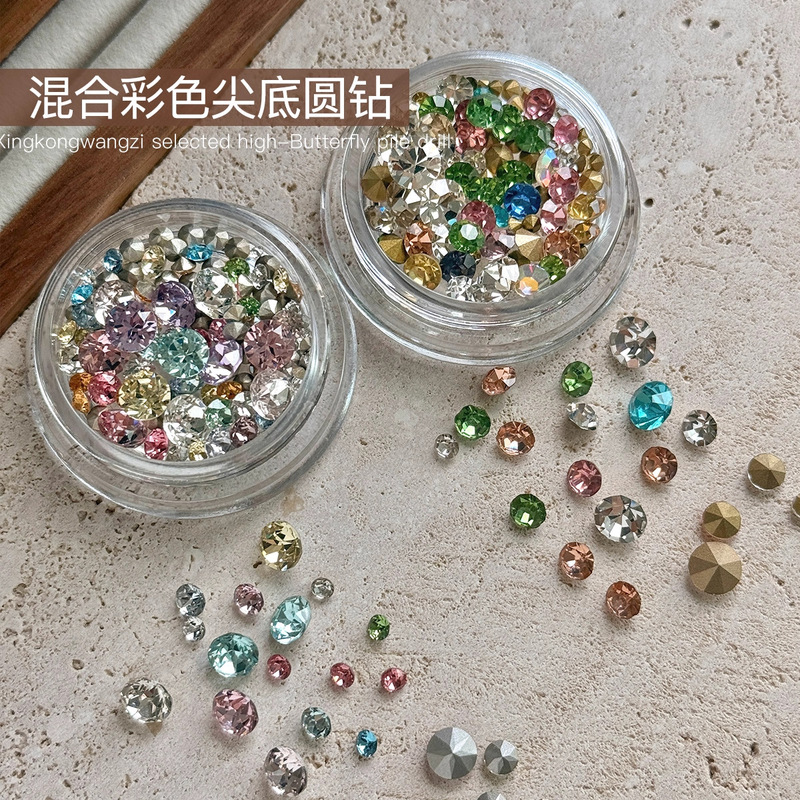 Super Shiny Colorful Pointed-Back Round Rhinestones for Nail Art, Popular High-Quality Mixed K9 Glass Rhinestones, 3D Nail Decorations Super Shiny Colorful Pointed-Back Round Rhinestones for Nail Art, Popular High-Quality Mixed K9 Glass Rhinestones, 3D Nail Decorations
